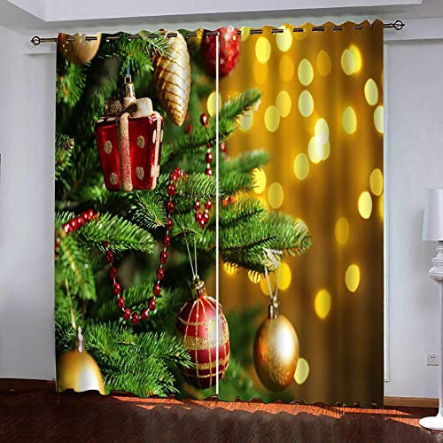 Bishilin Verdunkelungs Vorhänge Schlafzimmer 2er Set 214x244CM, Gardinen Vorhänge Blickdicht mit ÖsenWeihnachtsbaum mit Geschenk Weihnachtskugel