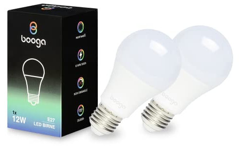 Booga LED E27 Glühbirne Leuchtmittel - 12 Watt - warmweißes Licht - 3000K - Milchglas - Energiesparlampe - LED-Birne - 220-240V AC, 2er Set