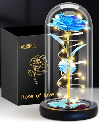 Otlonpe Galaxy Rose,Regalos de San Valentín para mujeres, esposa, novia, rosa de cristal LED, regalos de cumpleaños para ella, decoraciones de interiores para San Valentín, aniversario, fiesta (azul)