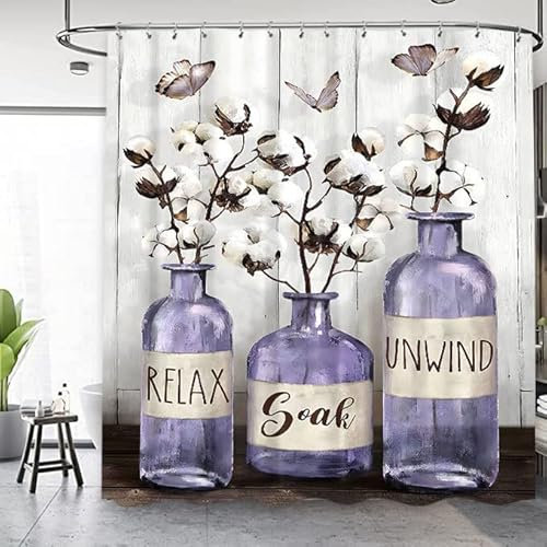 Famiffty Rideau de douche en coton violet 152 x 183 cm