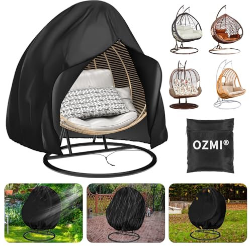 OZMI Double Egg Chair Cover, 200 x 230cm 420D Waterproof Hanging Eggs Chairs Covers with Zipper Drawstring, Large Garden Standing Swing Chair Cover for Double 2 Seater Eggs Chairs Covers