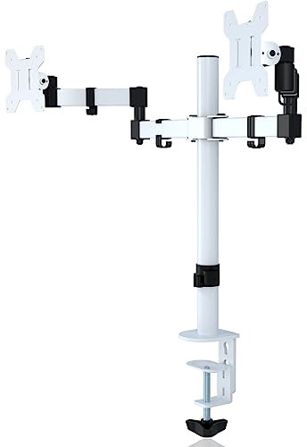 Bracwiser Soporte Monitor Doble para Monitor 13-27 Pulgadas LED LCD, Soporte 2 Monitores de Altura Ajustable, Giro de 360° y Rotación de 180°, VESA 75/100mm, Capacidad de Carga 10KG(Blanco) - MD7442W