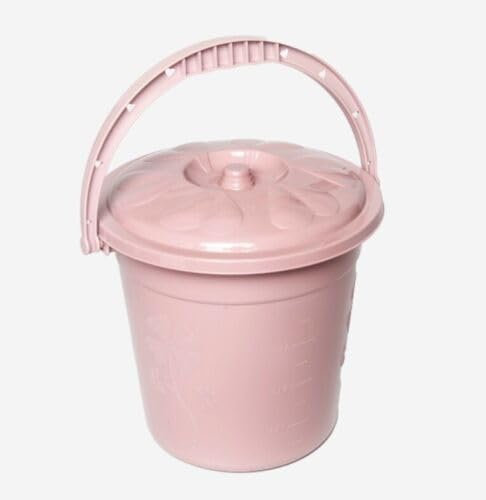 Plastic Bucket with Lid Handle Small Large Storage Bucket Bin Container Measures (10L, Pink)