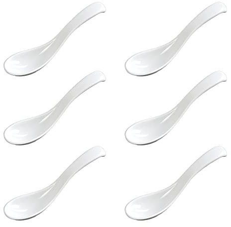 6 Pcs Soup Spoon Set Imitation Porcelain Egg Spoons White Imitation Porcelain Spoon for Soft-Boiled Eggs Coffee Tea Desserts for Home Kitchen or Restaurant