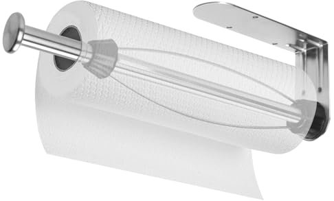 LYCXAMES Küchenrollenhalter mit Dämpfungseffekt, Küchenrollenhalter ohne Bohren Selbstklebend, Einhandbedienung Küchenpapierhalter mit Kleber und Schrauben, für Küche und Badezimmer, Silber
