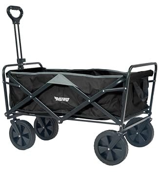 MUWO Faltbarer Bollerwagen 90 x 52 x 55 cm, Handwagen für bequem Transport mit 100 Liter Volumen, belastbar bis 110 kg und 360° drehbaren Vorderreifen (Schwarz)