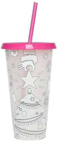 curfair Weihnachtsbecher mit Deckel und Strohhalmen, magische Farbwechselbecher, fasst 24 Unzen eiskalten Kaffee und Getränke, lustige (24 Unzen) Rosenrot