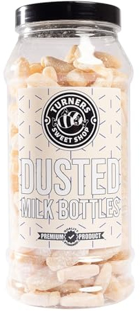 Dusted Milk Bottles - 580g by Turners Sweet Shop, Traditional Retro Gift Jar, Classic Original Pick & Mix Sweets, Quality Confectionary, Fantastic Gifts for Him, Her or Them