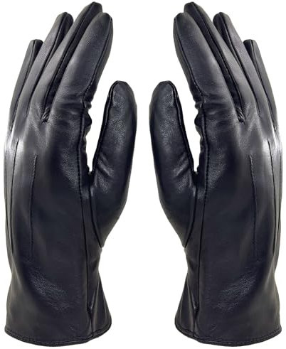 ZLUXURQ Handschuhe Herren Weichlederhandschuhe Hochwertige Winterhandschuhe aus Lammfellleder mit Kaschmirfutter Schwarz.