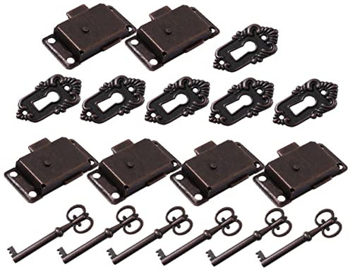 Veemoon 6 Sätze Schloss aus Rotbronze Schrankschloss Alten schreibtisch schublade lock Möbel Schminktisch Schrankschlösser Vintage-Schloss mit Schlüssel Messing antikes Schloss einstellen