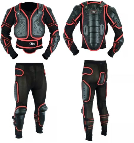 STAR AST Kids Motorcycle Armor Protective Suit For Racing Body & Red Chest Spine Protector Jacket Support Protector for Motorbike Racing Cycling & Skating with Black Protective Trouser