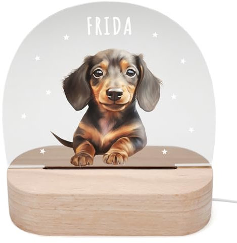 DEL MÀ Unique & Personal Personalisiertes Dackel Nachtlicht Kinder & Babys Babyzimmer Deko Kinderzimmer Nachtlampe Mädchen Jungen Kinderlampe Inkl. Holzfuß & Netzteil