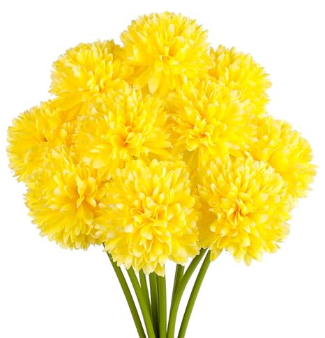 Jim's Cabin Künstliche Blumen, künstliche Chrysanthemen, Hortensien, Brautstrauß für Küche, Heimdekoration, Gelb, 10 Stück