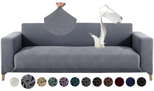Alishomtll Sofa Überzug 4 Sitzer Stretch Sofabezug Universal Wasserabweisend Couch Überzug Sofaüberwürfe Elastische Jacquard Couchbezug rutschfest Sofaschoner für Hunde Katzen (230-300cm, Hellgrau)