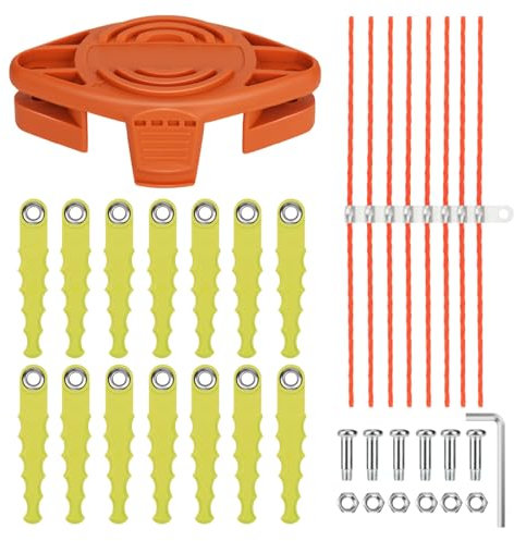 Eyoloty WA0004 WA0010 Schlagmesser Sense Trimmer passend für Worx 20V Akku Rasentrimmer WG169E WG154E WG157E WG163E WG122 WG150 WG151 WG152,14x Ersatzmesser mit 8X Extrastarker Faden (30 Stück)
