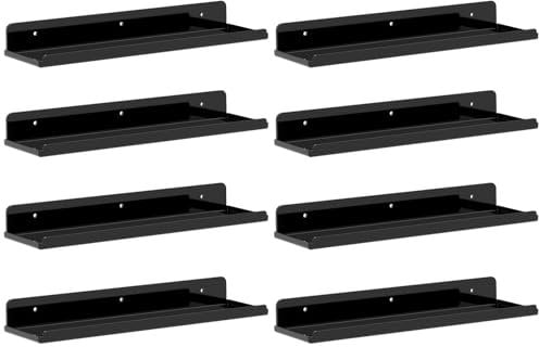 Lifewit Estanterías flotantes, Juego de 8, Acrílico Negro de 15'', Sirve para Libros/vinilos/Fotos/Imágenes, Sala de Estar, baño, Cocina - Almacenamiento y organización