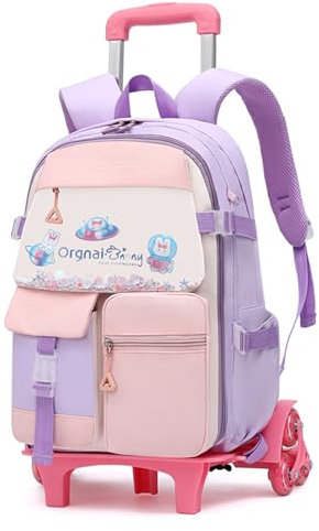 IvyH Zaino Scuola Elementare Trolley, 16 Pollici Zaino con Ruote per Bambini alla Moda, Zaini con 6 Rotelle per Prima/Seconda/Terza/Quarta Elementare, Carrello Staccabile, Viola