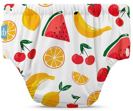 Charlie Banana Pañal de Baño reutilizable con broches de fácil apertura. Para bebés niñas y niños. Hechos con una capa exterior impermeable para prevenir fugas. Banana Fiesta - Small