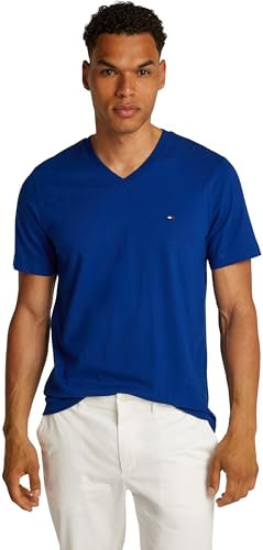 Tommy Hilfiger Camiseta de Manga Corta Hombre Essential tee con Cuello de Pico, Azul (Wedge Blue), L