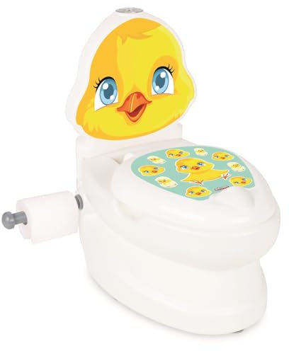 Töpfchen für Kinder ab 18 Monate | Kindertoilette in weiß mit herausnehmbarem Lerntöpfchen | Kinderklo mit Spülgeräusch | Babytopf mit praktischem Stauraum | Realitätsnahes Kinder Töpfchen (Küken)