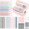 SKYDUE 44 Stück Schulsachen Aesthetic Mit Großer Kapazität Mäppchen, 12 Textmarker Pastell, 11 Gelstifte, 6 Druckbleistift, Stifte Set Schule Aesthetic School Stuff Back To School, Pink Stuff Set