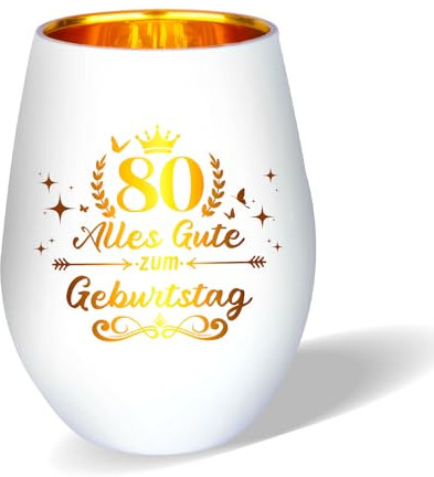 Belillpipi 80 Geburtstagsgeschenke für Frauen, 80 Geburtstag Windlicht Deko aus Glas Teelichthalter mit Gravur Geschenke für Oma 80 Geburtstag Frau Weihnachten