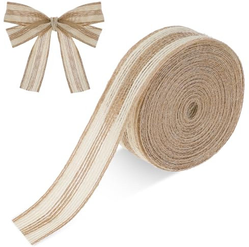 Hessian Burlap Ribbon - 2.5cm Wide x 11 Yards Natural Jute for Wreaths, Garlands, Tree Decorations & Gift Wrapping