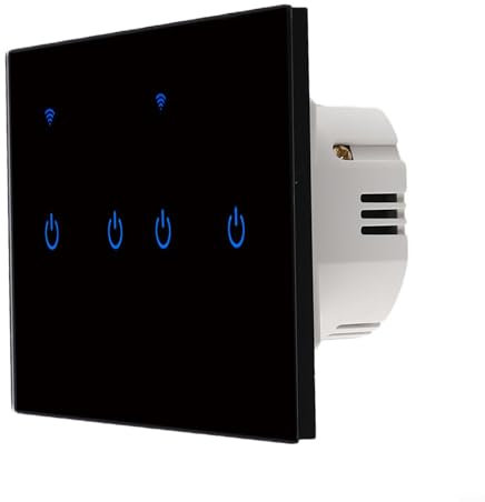 Emiif Smart WiFi Touch Switch 2-8 Gang For Tuya App Remote Control Voice Compatible With for Alexa Home 220V 10A Glass Panel Light Switch(4 Gang-Black)