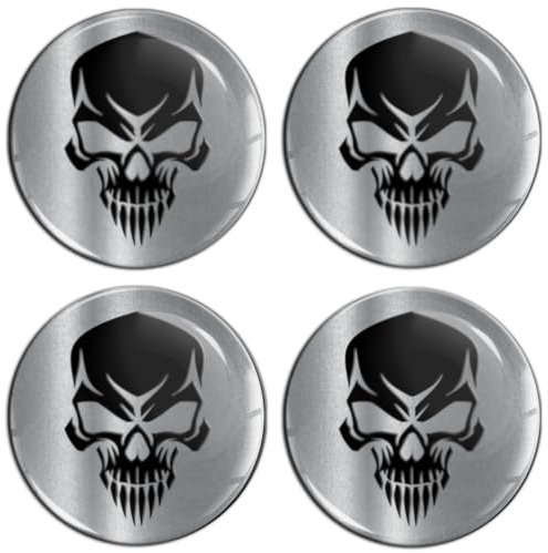 SkinoEu Set 4 x 60 mm Aufkleber für Radkappen Nabenkappen Nabendeckel Radnabendeckel Rad-Aufkleber Schwarz Silber Schädel Totenkopf A 7760