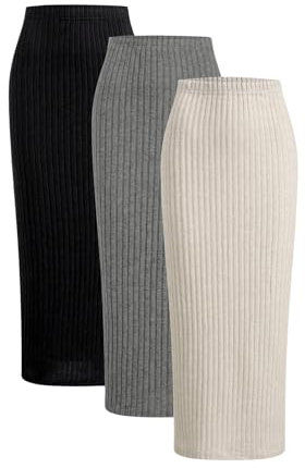SOLY HUX Damen 3er Set Rock Strickrock Basic Langer Rock Bleistiftrock Bodycon Herbstrock Freizeitrock Schwarz Multi M