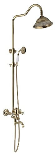 OWOHYG Set Doccia Design retrò Doccia in Ottone Kit Colonna Doccia con Miscelatore Rubinetto Doccia con soffione da 22 cm e doccetta a Vista