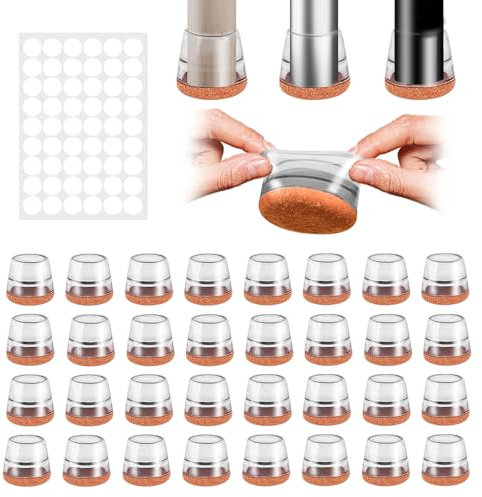 Gommini per Sedie,32 Pezzi Feltrini per Gambe di Mobili,Protezioni per Gambe di Sedie in Silicone Trasparente,Proteggere il Pavimento dal Rumore (Fit:19-23mm)