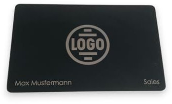 NFC Visitenkarte mit QR Code | Digitale Visitenkarte mit Druck und individueller Lasergravur aus hochwertigem und robustem Metall | zum einfachen Weitergeben der Kontaktdaten ohne App (schwarz matt)