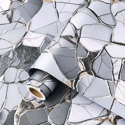 ReWallpaper Folie Arbeitsplatte Küche Marmor Grau 40CMx7M Selbstklebende Tapete Marmoriert Schwarz Weiß Dicke Möbelfolie Selbstklebend Badezimmer Wasserfest Wandtapete Wohnzimmer Marmor Modern