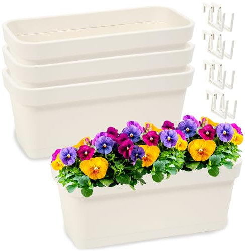 PECZEKO Set di fioriera in plastica, fioriera per fiori ed erbe aromatiche, vaso per balcone, 4 confezioni di crema, ø 40 cm