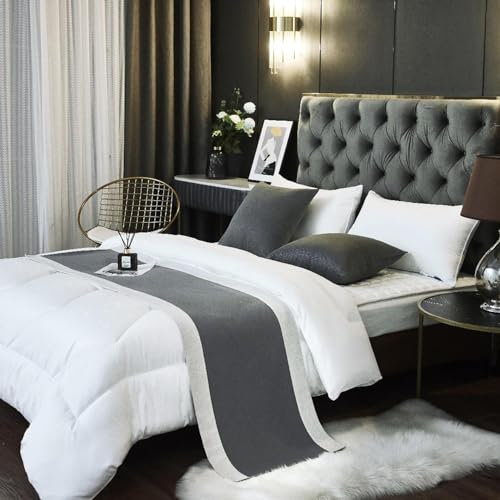 Doppelseitiger Baumwoll-Leinen-Bettläufer, Betttuch, Überwurf für 1,5 m Bettwäsche, grau, 50 x 210 cm, dekorative Tagesdecke und Schutz