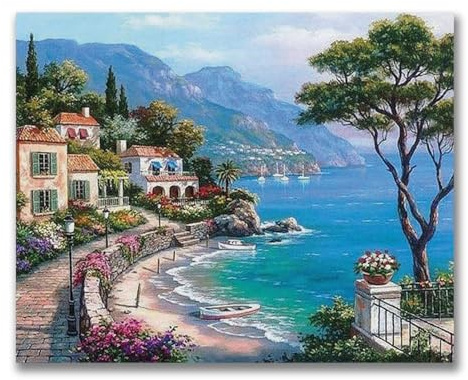 Peinture Numero Adulte Par Bricolage Loisirs Créatifs Activité Manuelle Coloriage 50×40cm DIY Dessin Paint by Numbers Bord de mer Paysage Tableau Decoration Murale Chambre Cadeau Femme Anniversaire