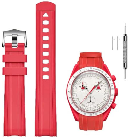 Ziknow Silikon-Uhrenarmband, 20 mm, kompatibel mit Omega X Swatch Moonswatch Speedmaster, Ersatzarmband, nahtlos, gebogen, wasserdicht, Silikonarmband mit Edelstahl-Schnalle, für Damen und Herren, M