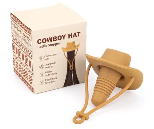 lasuroa Cowboy Hat Wine Bottle Stopper, Silicone Wine Topper Champagne Saver Vacuum Cork Cover Prosecco Cap Tops Accessories Mother & Father Gifts Kitchen Gadgets to Seal and Keep Wines Fresh (Brown)