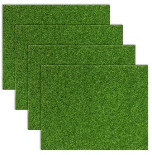 4 Stück Kunstgras Dekoration, 20 x 25 cm Kunstrasen-Basteln, Mini Kunstgarten Gras Teppich Dekor Basteln, Grasmatte für Basteln Außen Dekorationen Puppenhaus DIY Ornament