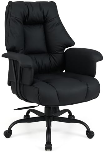 COSTWAY Ergonomic Office Chair, High Back PU Leather Swivel Computer Chair with Spring Cushion Seat and Tilting Backrest, Heavy Duty Task Executive Rolling Gaming Chairs for Home Office (Black)