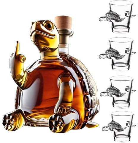 Carafe A Decanter Vin - Decanter Whisky Figurine, Bouteille De Whisky Tortue Doigt D'honneur 350 Ml, Magnifique Carafe À Vin En Verre Gravée, Avec Verres(Turtle+4 water cups)