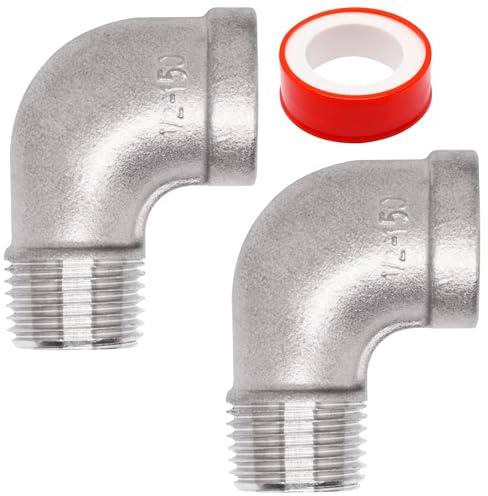 BENLIUDH Raccordi a gomito da 1/2 pollici a 90 gradi, in acciaio inossidabile 304 femmina da 1/2 a maschio 1/2 Npt raccordo per tubo (confezione da 2)