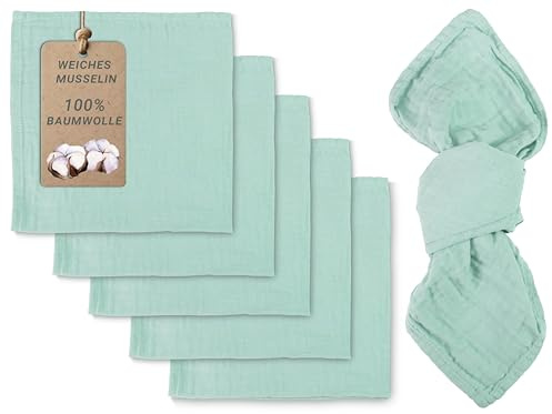 ZOLLNER 6er Set Musselin Stoffservietten in Salbei - 50x50 cm - hochwertige und extra weiche Servietten aus Baumwolle - bügelfrei - 4-seitig gesäumt - waschbar bis 60°C