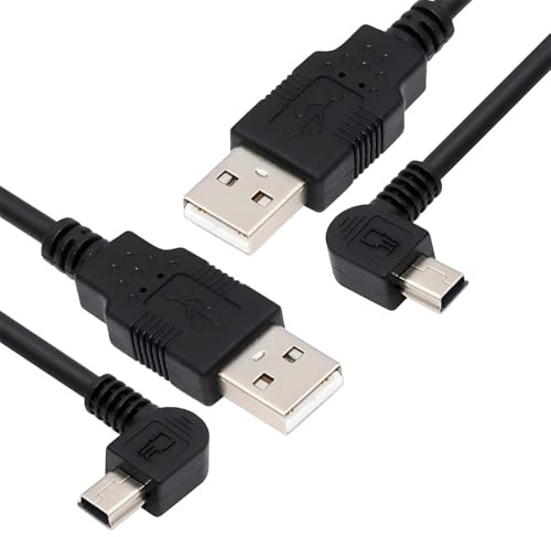 JSER Câble d'alimentation Mini USB Type B coudé à 90 degrés vers USB 2.0 mâle, 2 pièces/lot, 50 cm