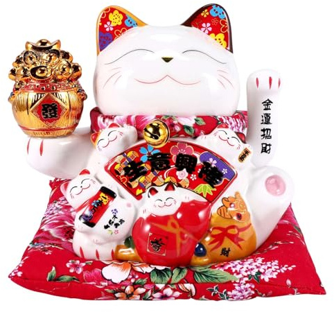 Aboiled 7Inch Ceramic Beckoning Cat Maneki Ornament Feng Shui Decoration Swing,B