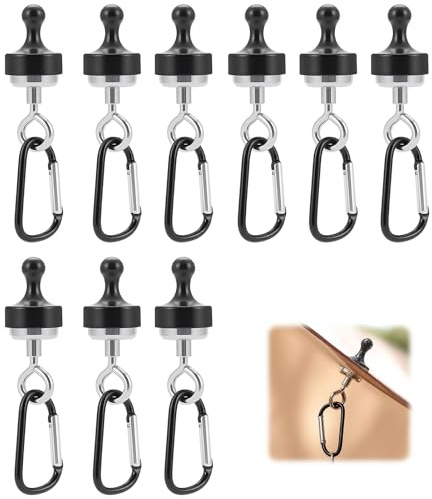 9 PCS Magnetic Hooks with Carabiner Clip D Shape Strong Magnet Camping Hook | Portable Outdoor Magnetic Hooks for Hanging Lanterns Lights Tools Gear Outdoors Indoorsor Tent Canopy Garage Kitchen