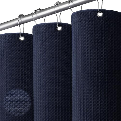 NDDYCU Duschvorhang Blau Waffel 180x180 Shower Curtain Badewanne | Waffelmuster-Textur, 280GMS Beschwerter Stoff, 100% Wasserdichte Folie, 12 Metallhaken
