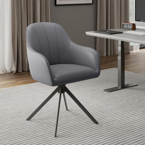 Hawthyhome Esszimmerstühle Drehbar 1er Set 5cm Sitzkissen PU Leder/Grau | Stühle Esszimmer mit Armlehne,Polsterstuhl mit Metallbeinen,Moderner Küchenstuhl für Esszimmer,Wohnzimmer,Büro
