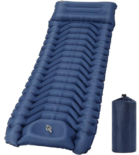 HAUSPROFI Isomatte Camping, Ultraleicht Camping Luftmatratze mit Fußpumpe & Kissen, Aufblasbare Matratze Kompakte und Leichte, Campingmatte für Wandern Strand Outdoor, Blau